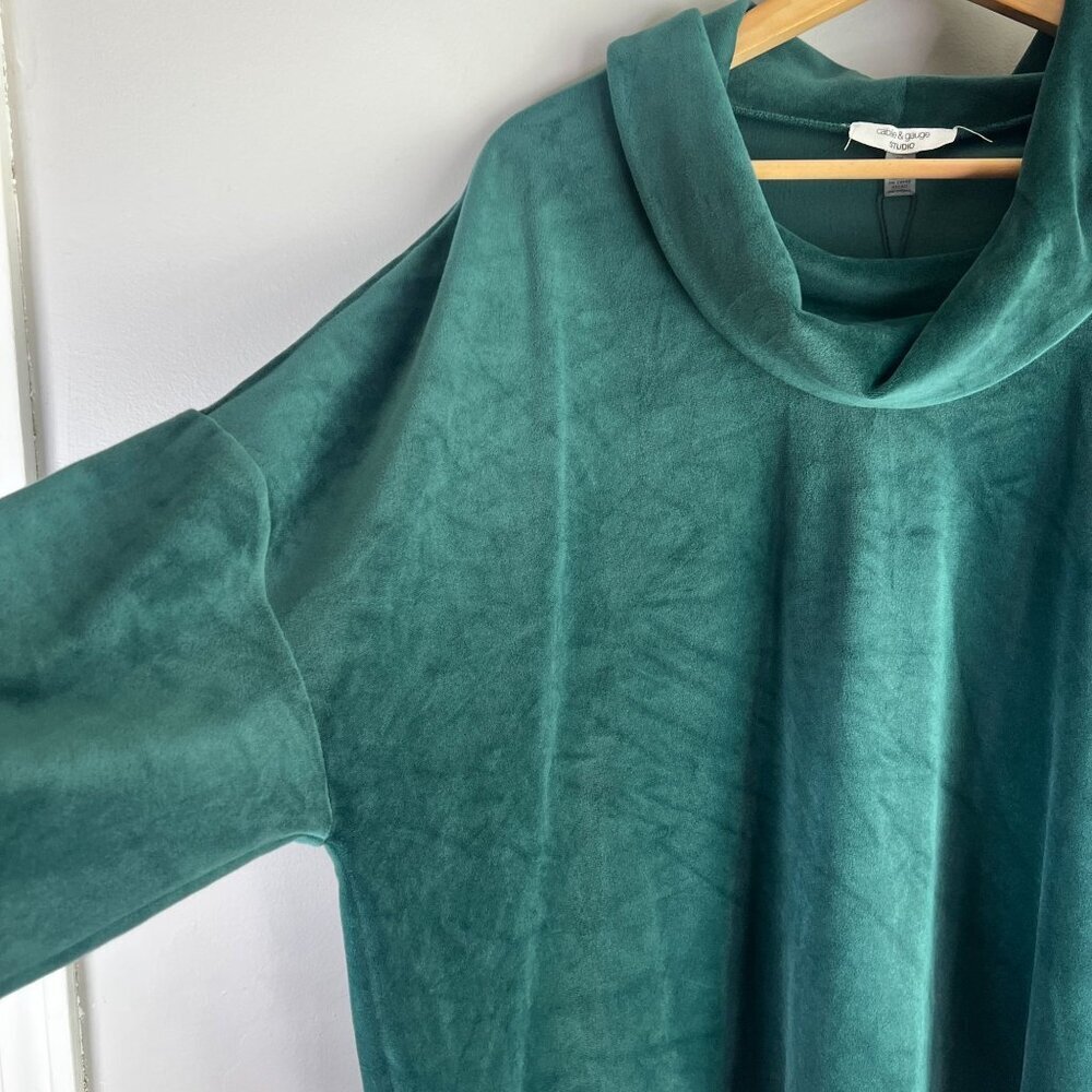 Cable Gauge Studio Womens Plus Sz 2X Cowl Neck Pullover Velour Sweater Top Green - Picture 3 of 8